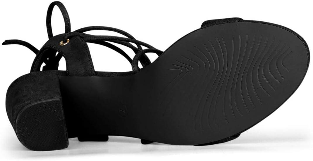 imageAllegra K Womens Lace Up Block High Heels SandalsBlack