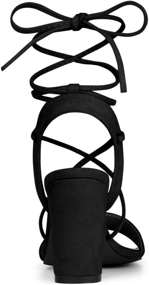 imageAllegra K Womens Lace Up Block High Heels SandalsBlack