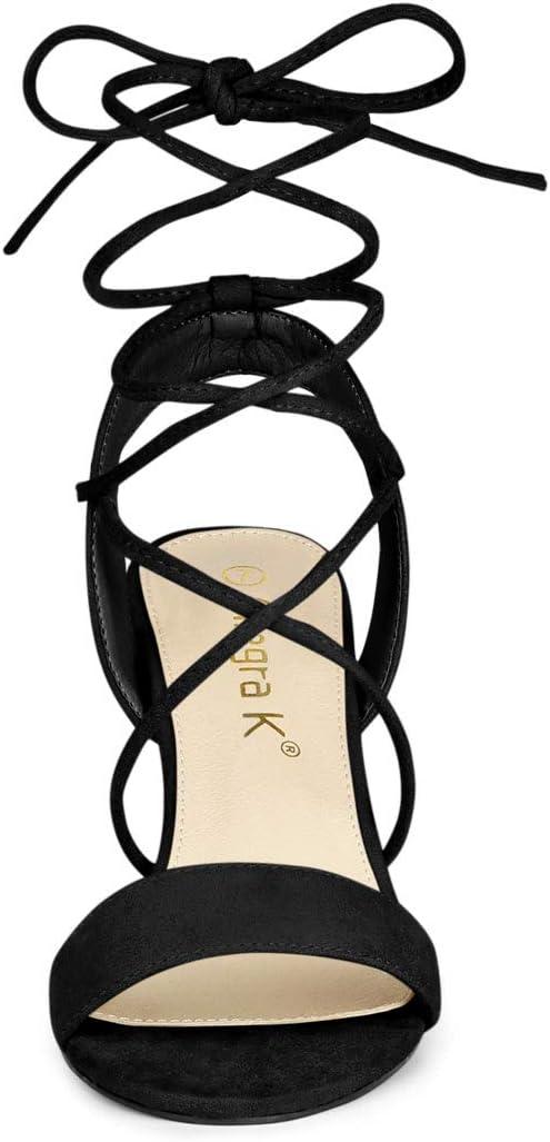 imageAllegra K Womens Lace Up Block High Heels SandalsBlack