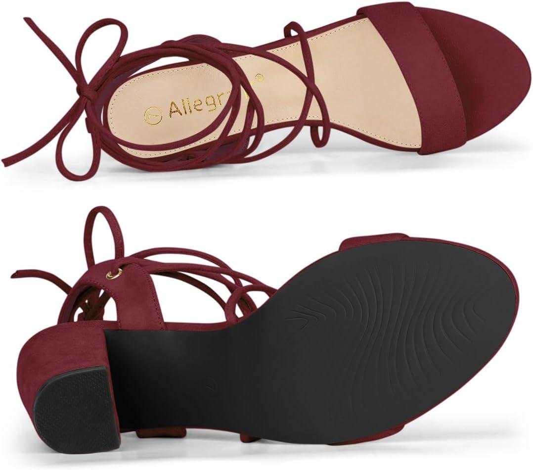 imageAllegra K Womens Lace Up Block High Heels SandalsBurgundy