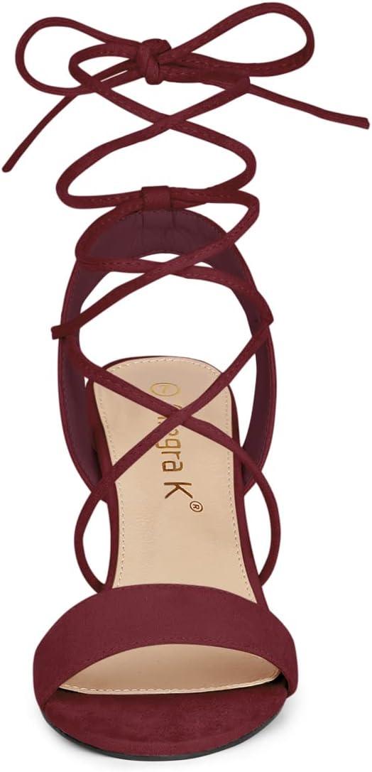 imageAllegra K Womens Lace Up Block High Heels SandalsBurgundy