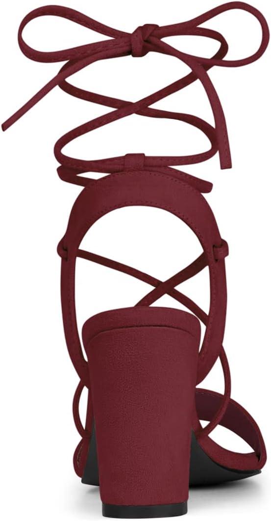 imageAllegra K Womens Lace Up Block High Heels SandalsBurgundy