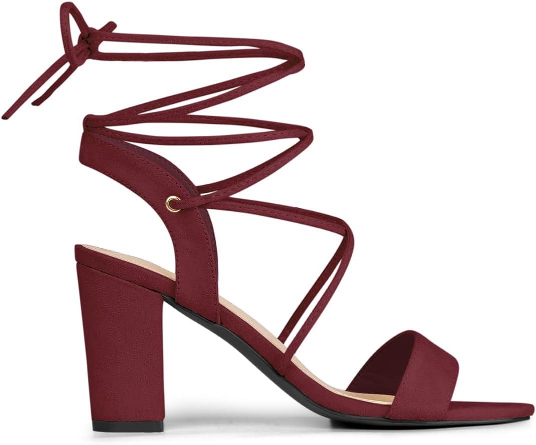 imageAllegra K Womens Lace Up Block High Heels SandalsBurgundy