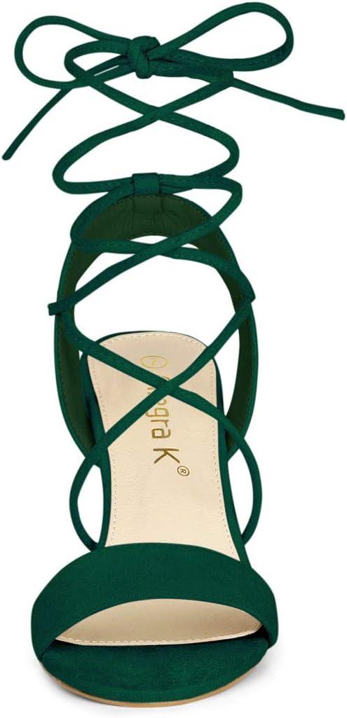 imageAllegra K Womens Lace Up Block High Heels SandalsGreen