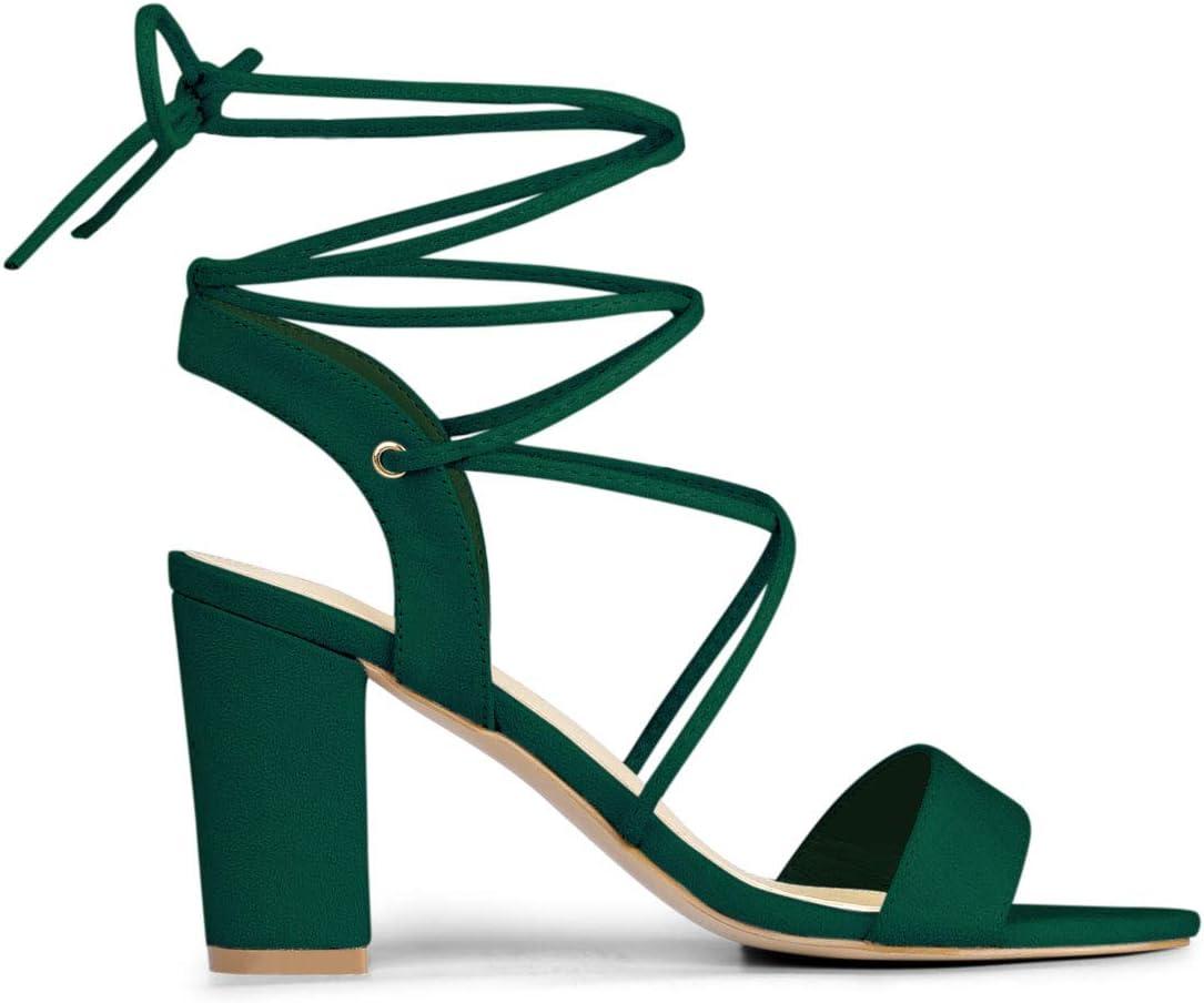 imageAllegra K Womens Lace Up Block High Heels SandalsGreen