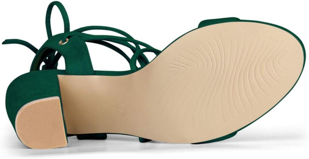 imageAllegra K Womens Lace Up Block High Heels SandalsGreen
