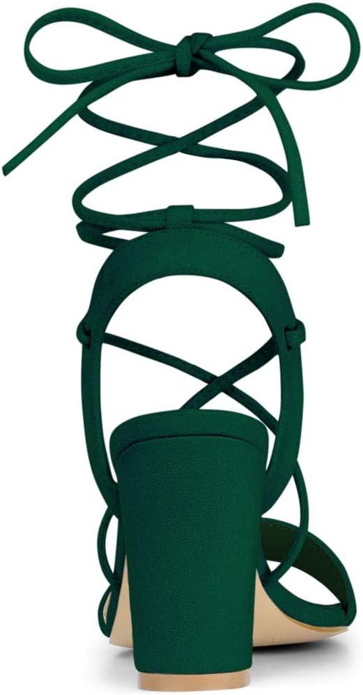 imageAllegra K Womens Lace Up Block High Heels SandalsGreen