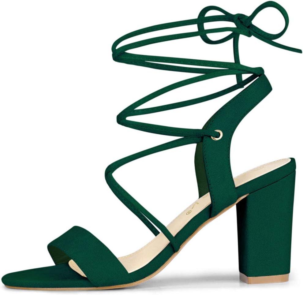 imageAllegra K Womens Lace Up Block High Heels SandalsGreen