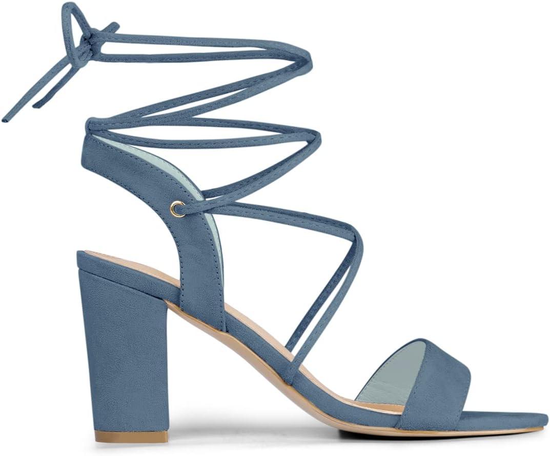 imageAllegra K Womens Lace Up Block High Heels SandalsHaze Blue