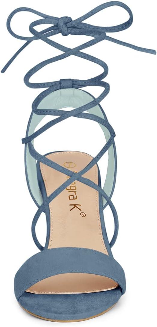 imageAllegra K Womens Lace Up Block High Heels SandalsHaze Blue