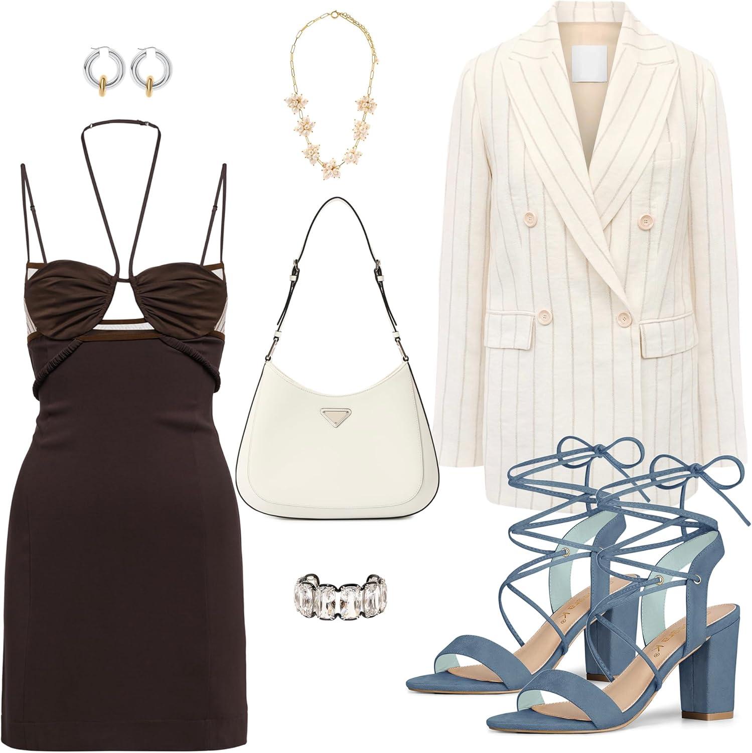 imageAllegra K Womens Lace Up Block High Heels SandalsHaze Blue