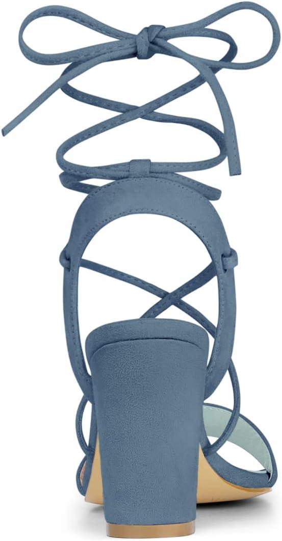 imageAllegra K Womens Lace Up Block High Heels SandalsHaze Blue