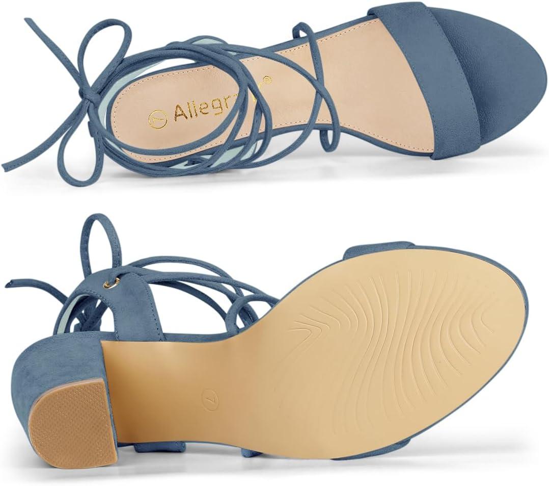 imageAllegra K Womens Lace Up Block High Heels SandalsHaze Blue