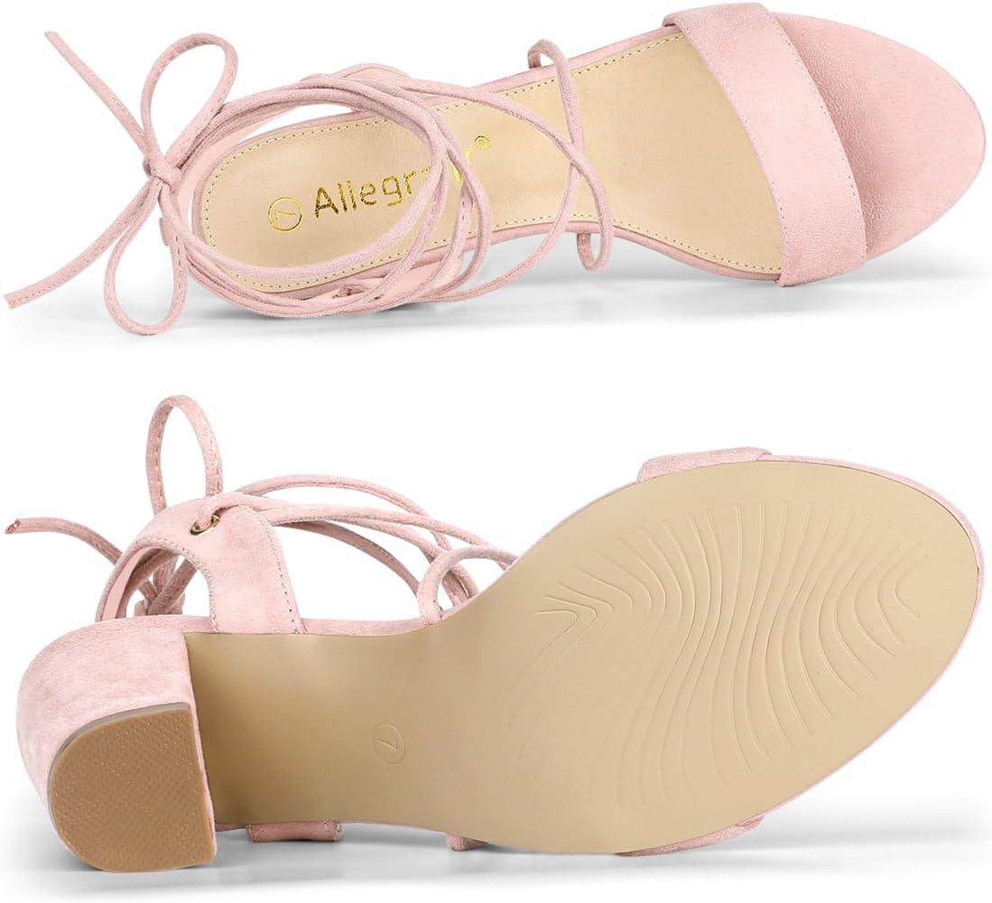 imageAllegra K Womens Lace Up Block High Heels SandalsLight Pink