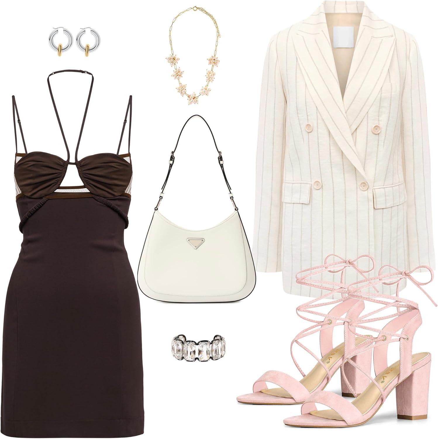 imageAllegra K Womens Lace Up Block High Heels SandalsLight Pink