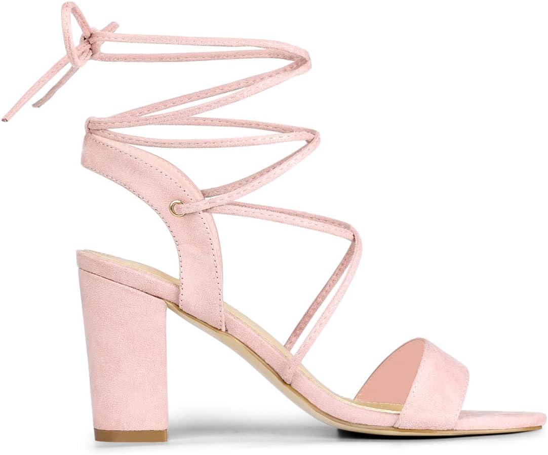 imageAllegra K Womens Lace Up Block High Heels SandalsLight Pink