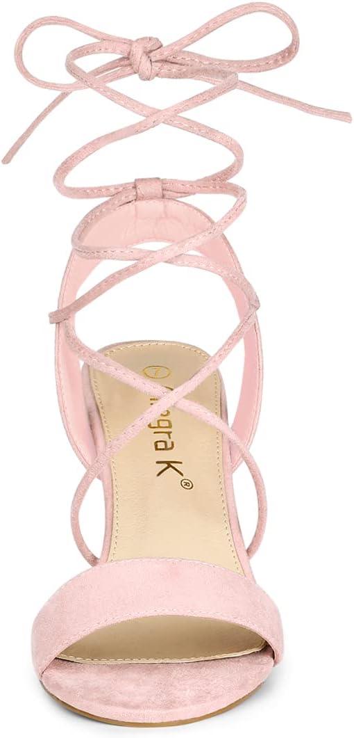 imageAllegra K Womens Lace Up Block High Heels SandalsLight Pink