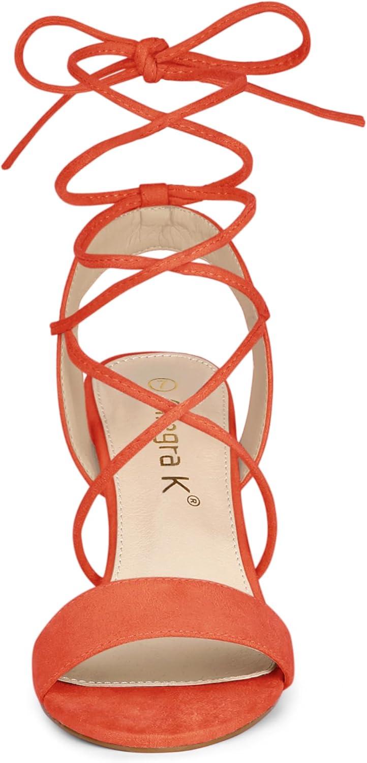 imageAllegra K Womens Lace Up Block High Heels SandalsOrange