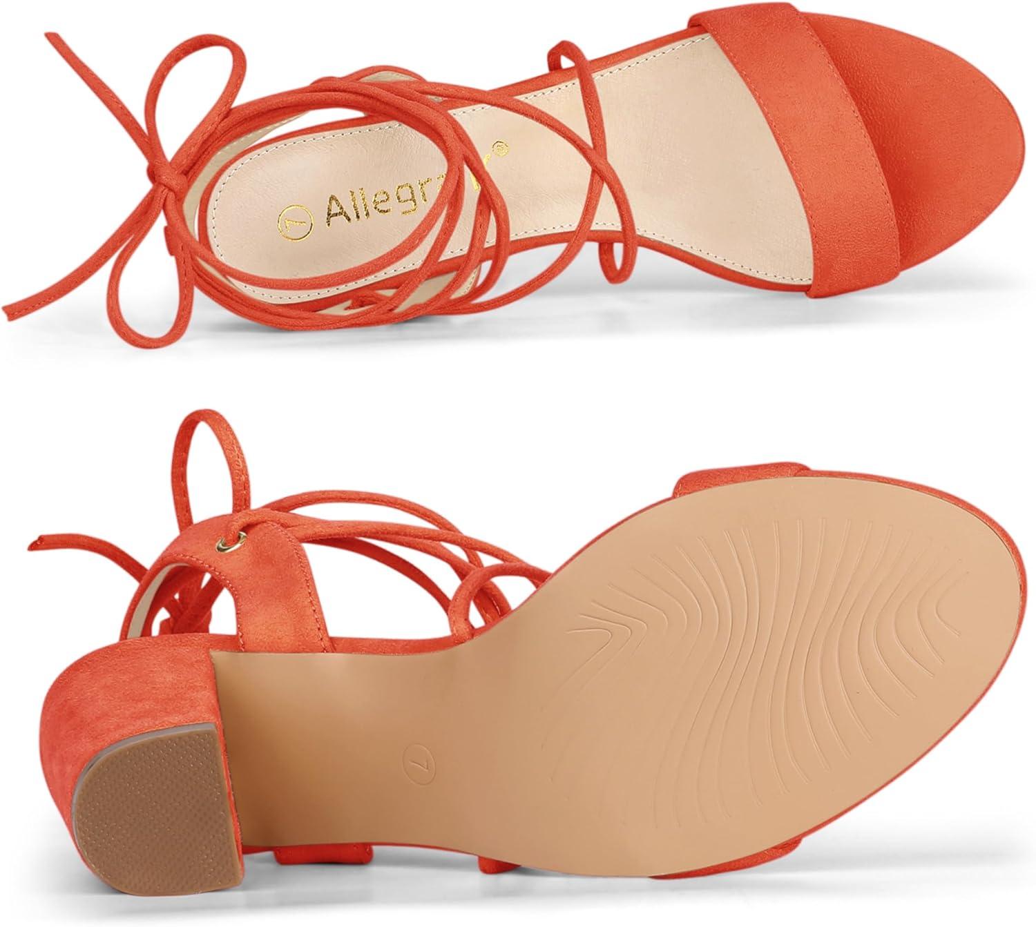 imageAllegra K Womens Lace Up Block High Heels SandalsOrange