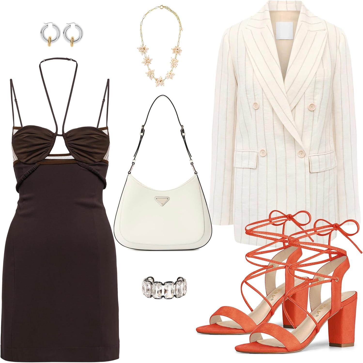 imageAllegra K Womens Lace Up Block High Heels SandalsOrange