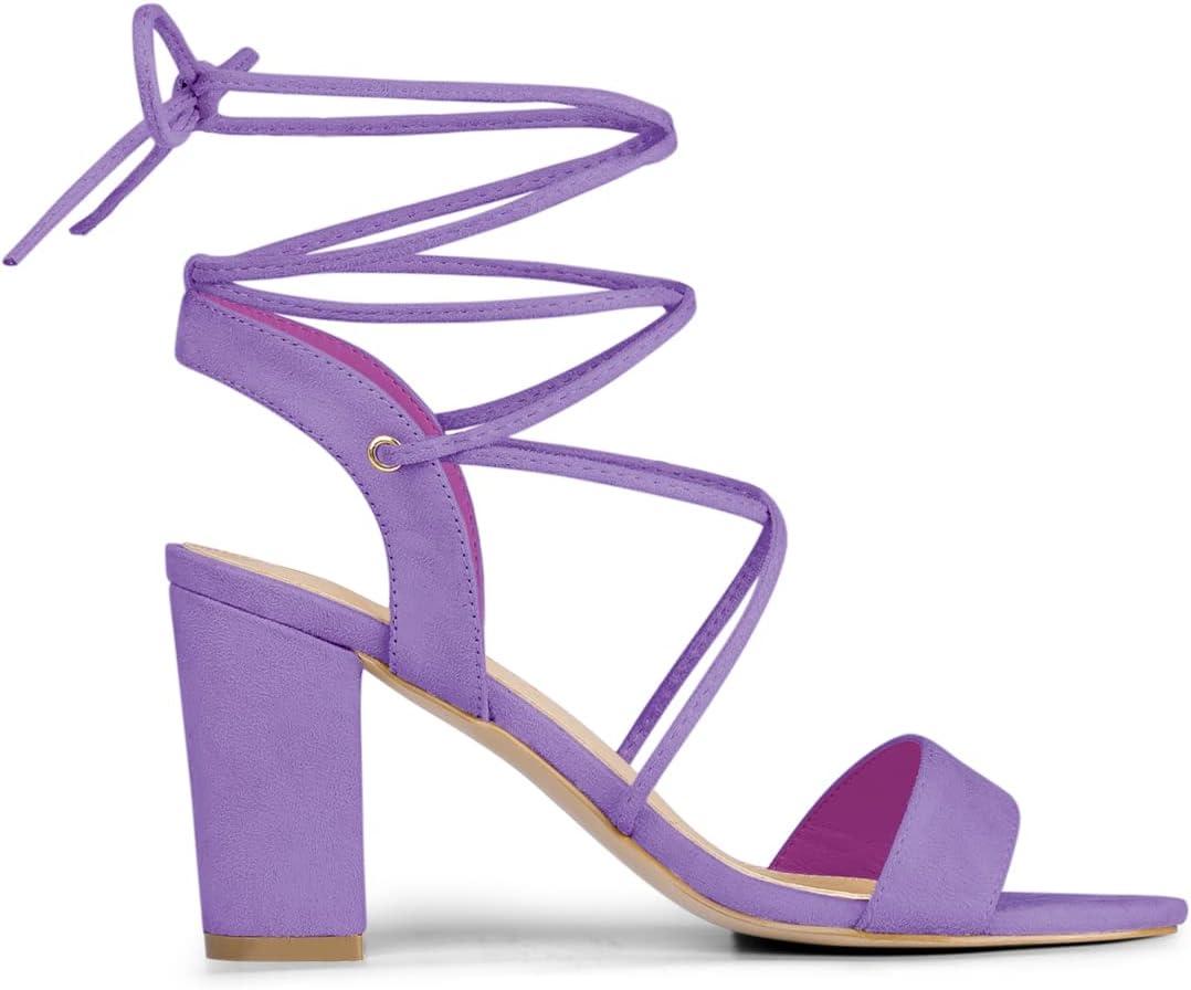 imageAllegra K Womens Lace Up Block High Heels SandalsPurple