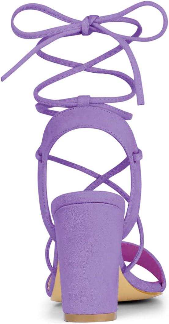 imageAllegra K Womens Lace Up Block High Heels SandalsPurple