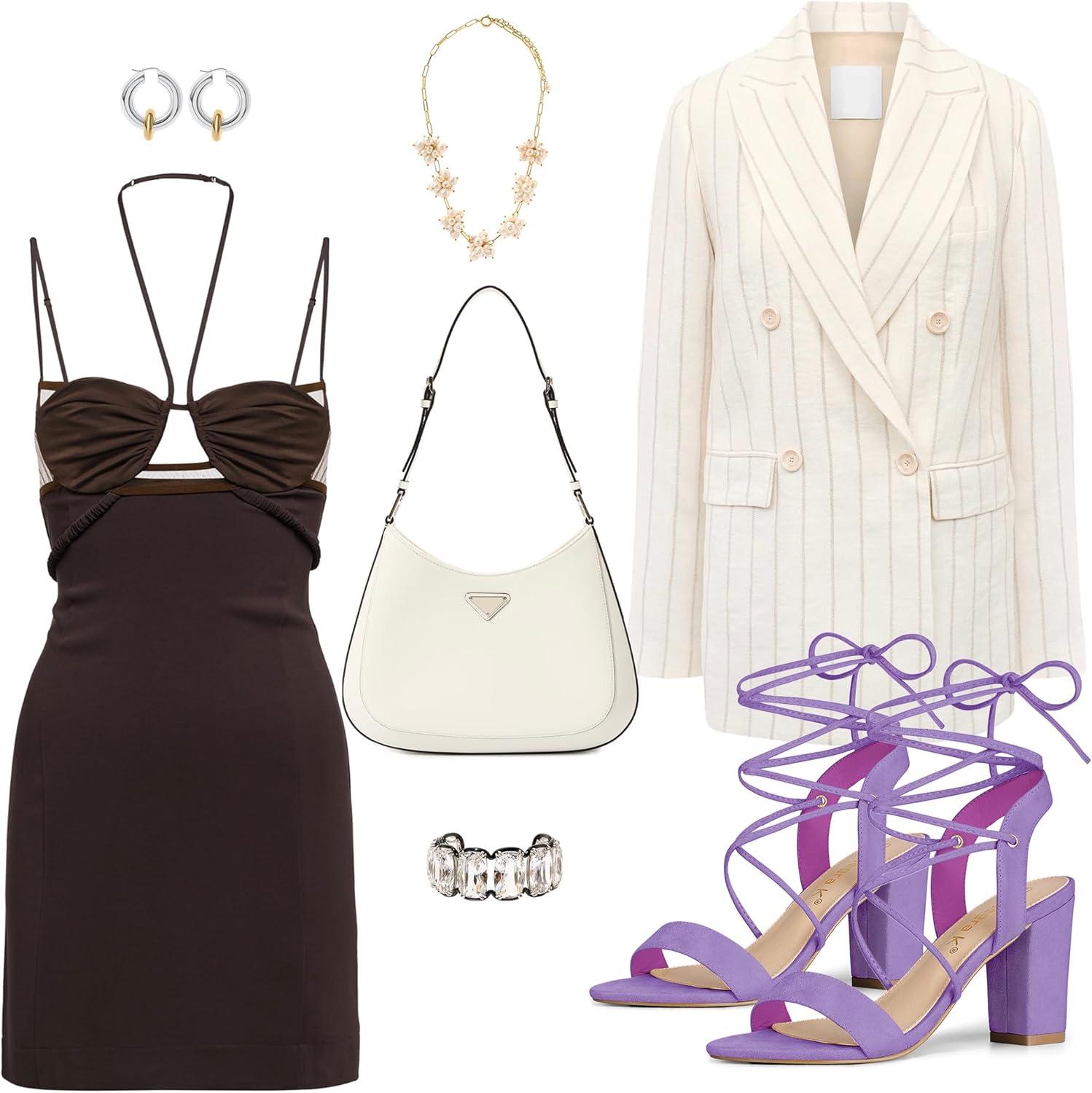 imageAllegra K Womens Lace Up Block High Heels SandalsPurple