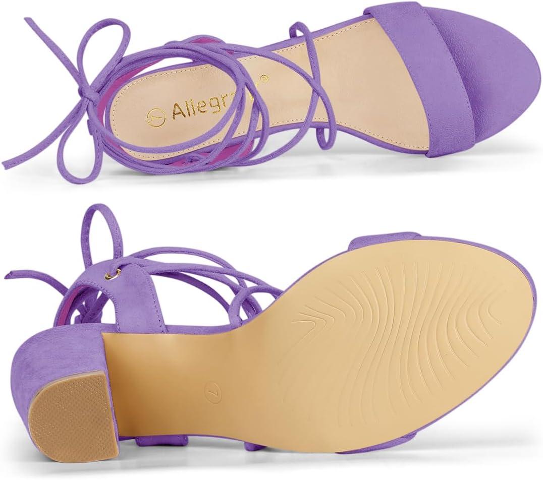 imageAllegra K Womens Lace Up Block High Heels SandalsPurple