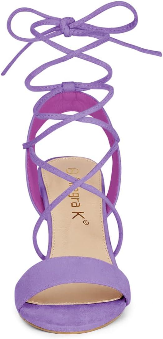 imageAllegra K Womens Lace Up Block High Heels SandalsPurple