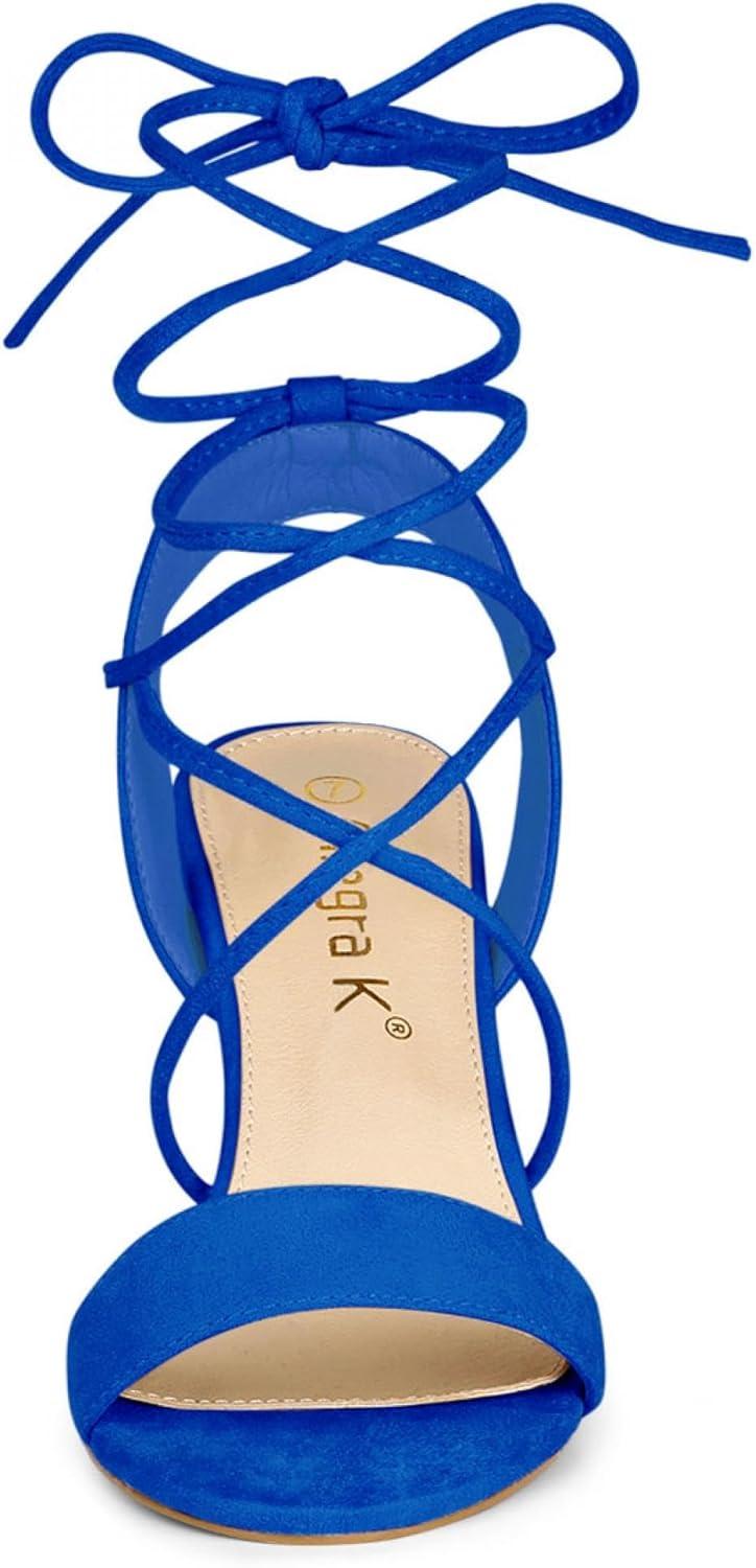imageAllegra K Womens Lace Up Block High Heels SandalsRoyal Blue