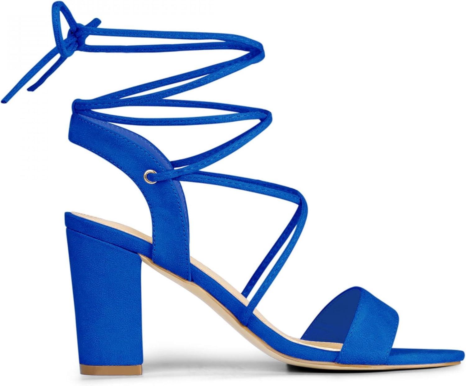 imageAllegra K Womens Lace Up Block High Heels SandalsRoyal Blue
