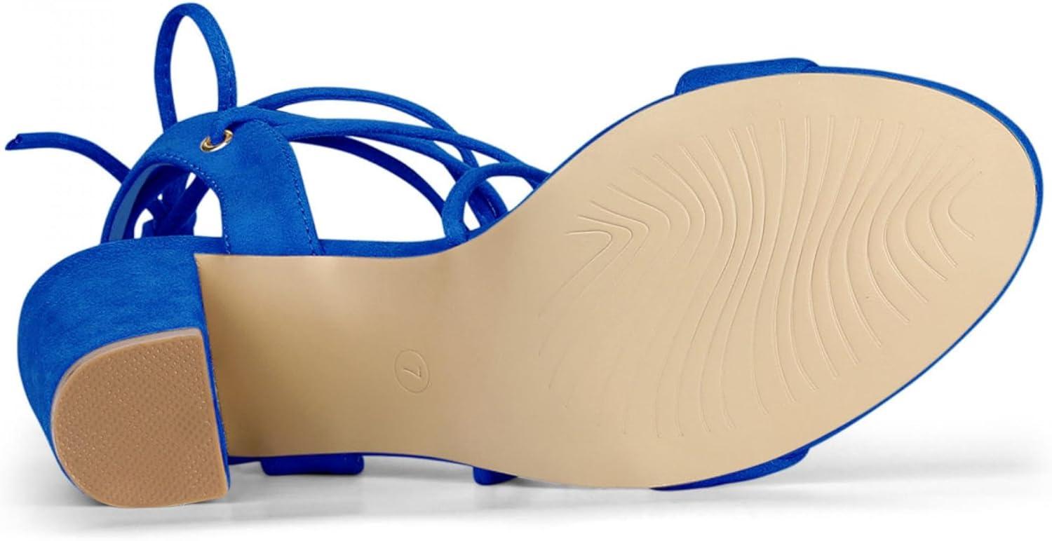imageAllegra K Womens Lace Up Block High Heels SandalsRoyal Blue