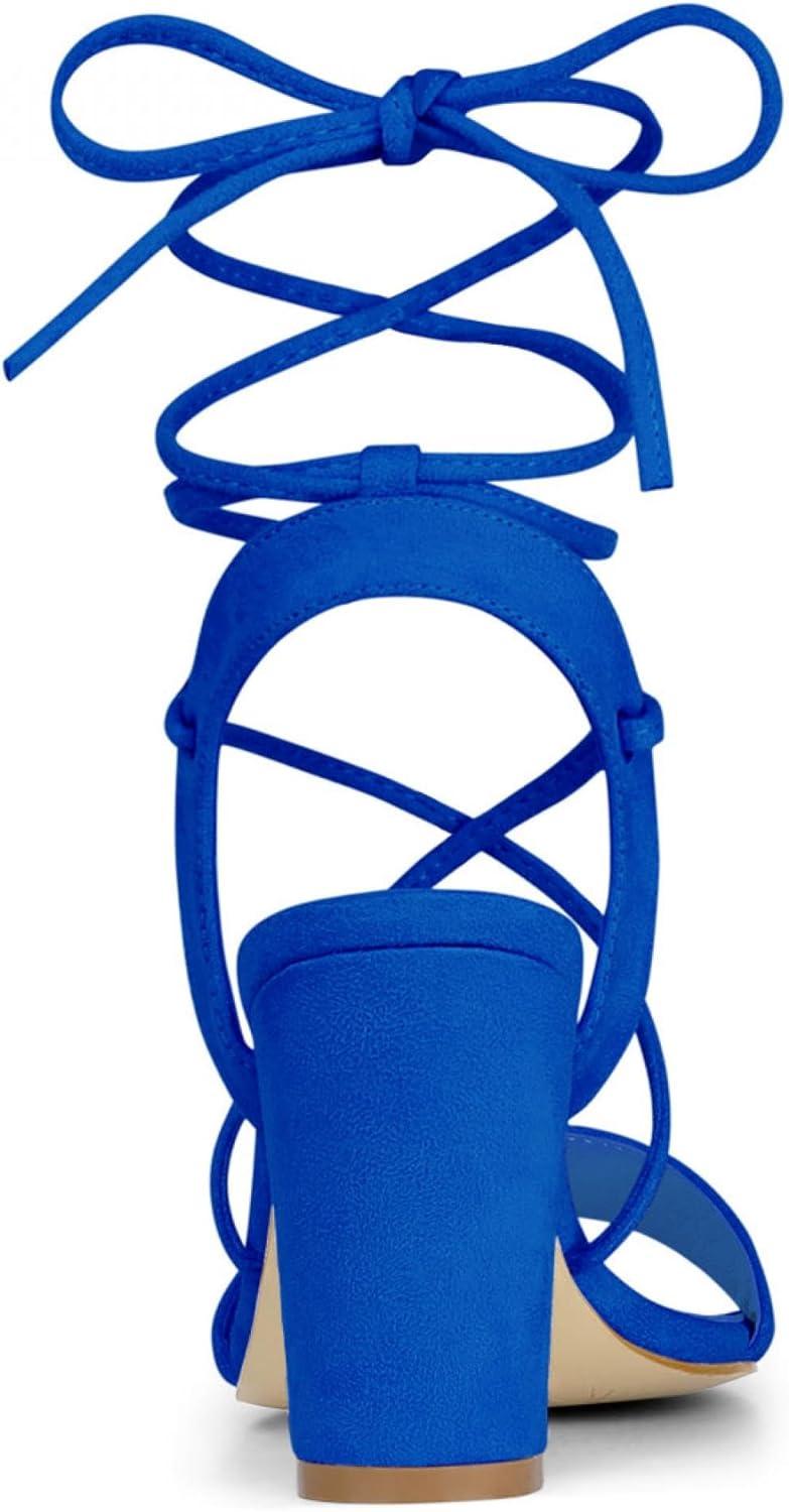 imageAllegra K Womens Lace Up Block High Heels SandalsRoyal Blue