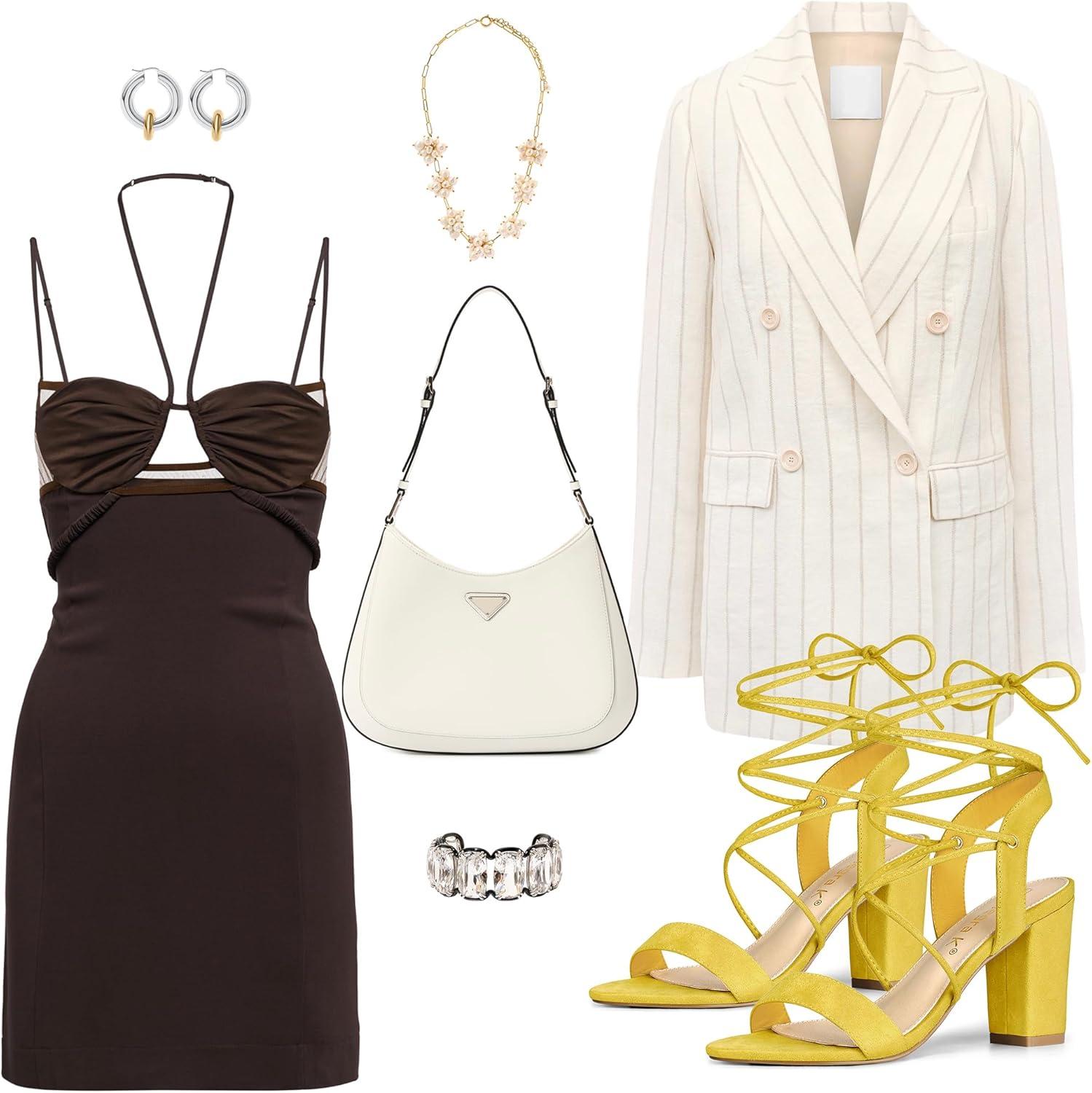 imageAllegra K Womens Lace Up Block High Heels SandalsYellow