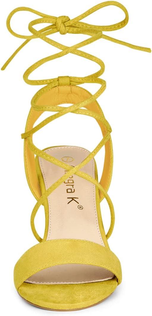 imageAllegra K Womens Lace Up Block High Heels SandalsYellow