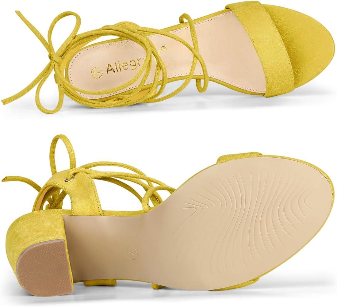 imageAllegra K Womens Lace Up Block High Heels SandalsYellow