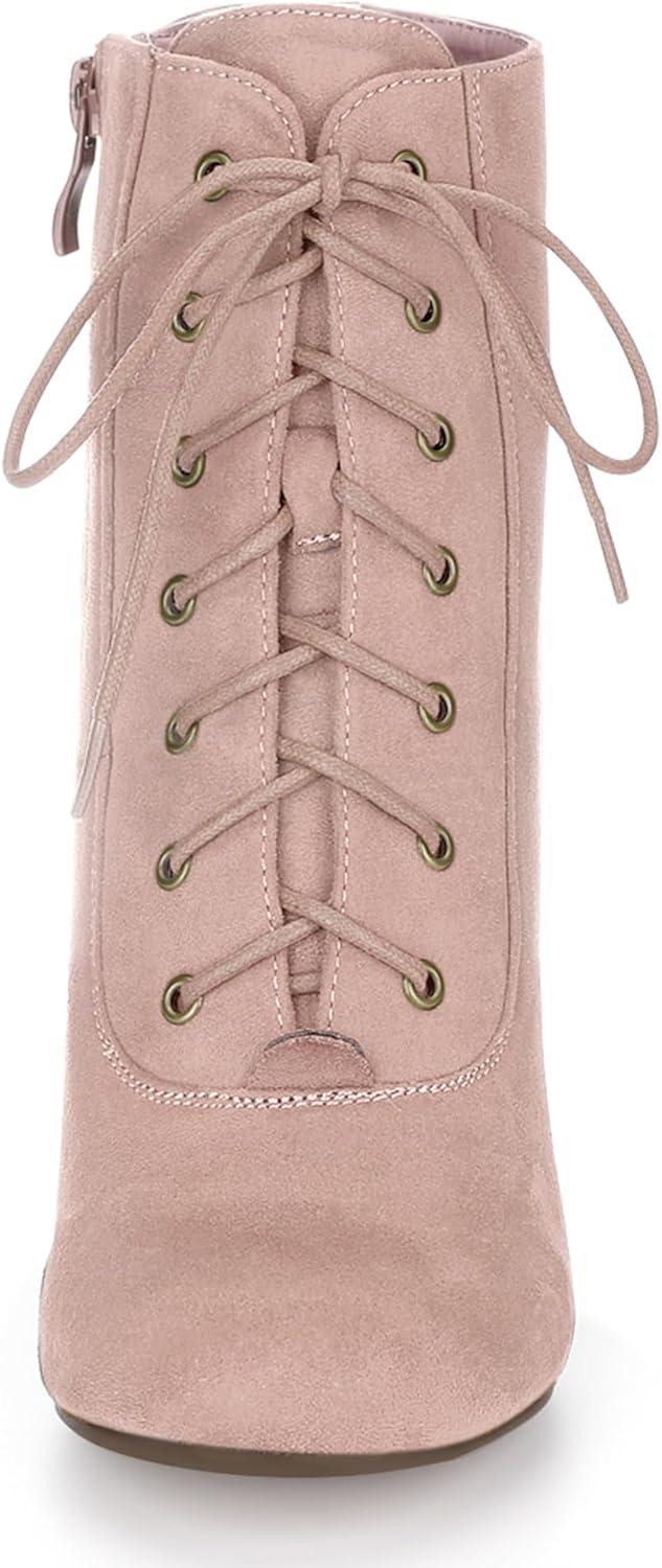 imageAllegra K Womens Lace Up Chunky Heel Ankle BootiesDust Pink