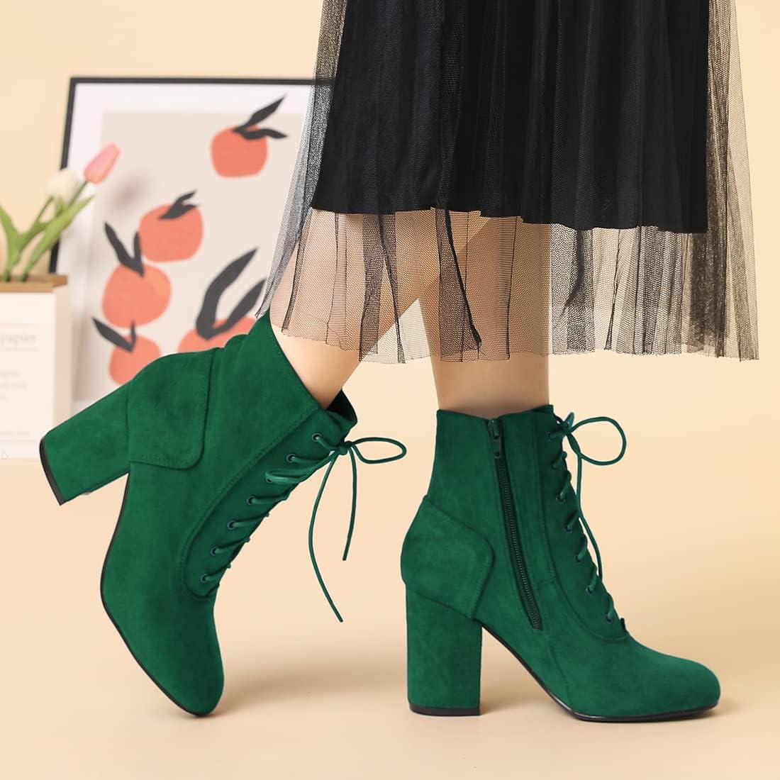 imageAllegra K Womens Lace Up Chunky Heel Ankle BootiesEmerald Green