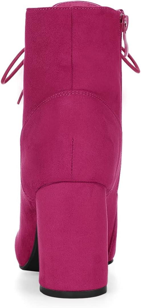 imageAllegra K Womens Lace Up Chunky Heel Ankle BootiesHot Pink