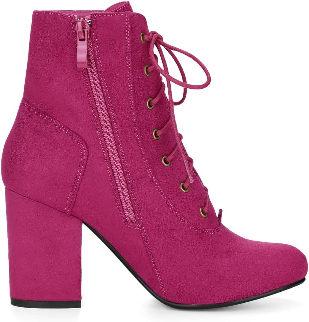 imageAllegra K Womens Lace Up Chunky Heel Ankle BootiesHot Pink