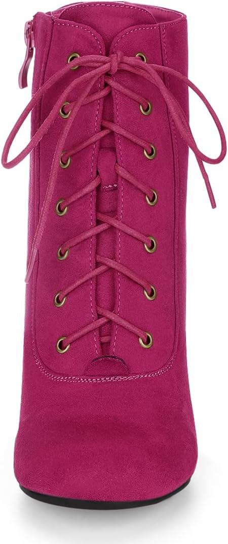 imageAllegra K Womens Lace Up Chunky Heel Ankle BootiesHot Pink