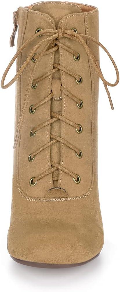 imageAllegra K Womens Lace Up Chunky Heel Ankle BootiesKhaki