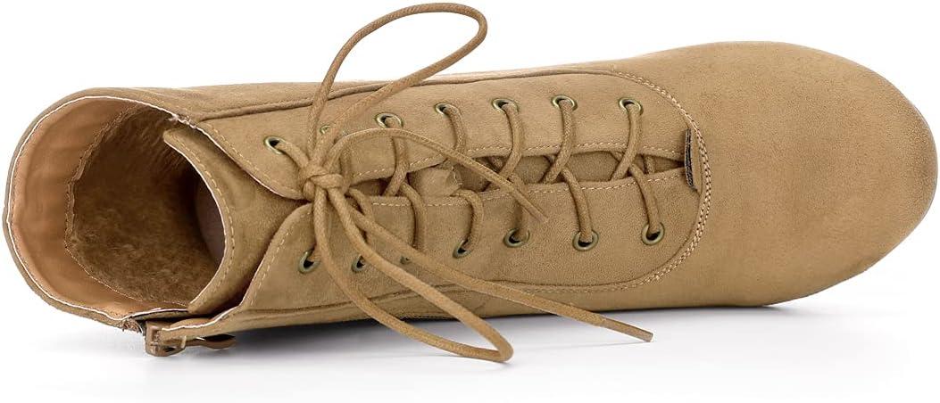imageAllegra K Womens Lace Up Chunky Heel Ankle BootiesKhaki