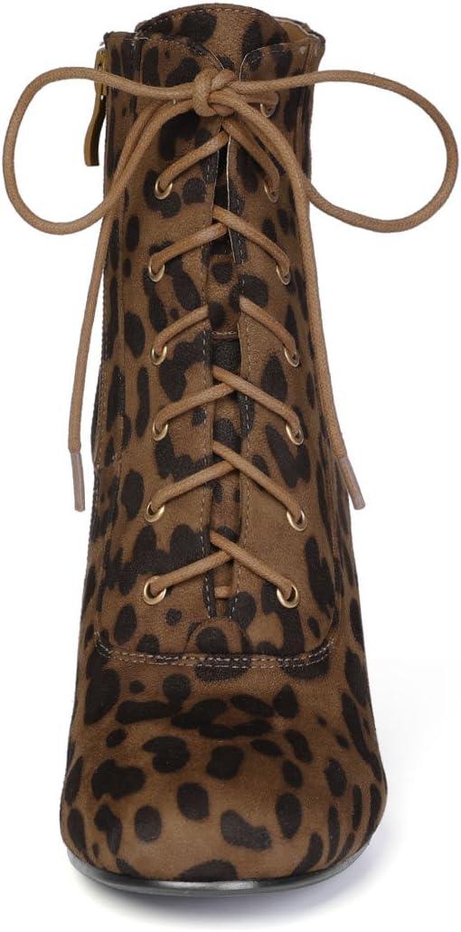 imageAllegra K Womens Lace Up Chunky Heel Ankle BootiesLeopard
