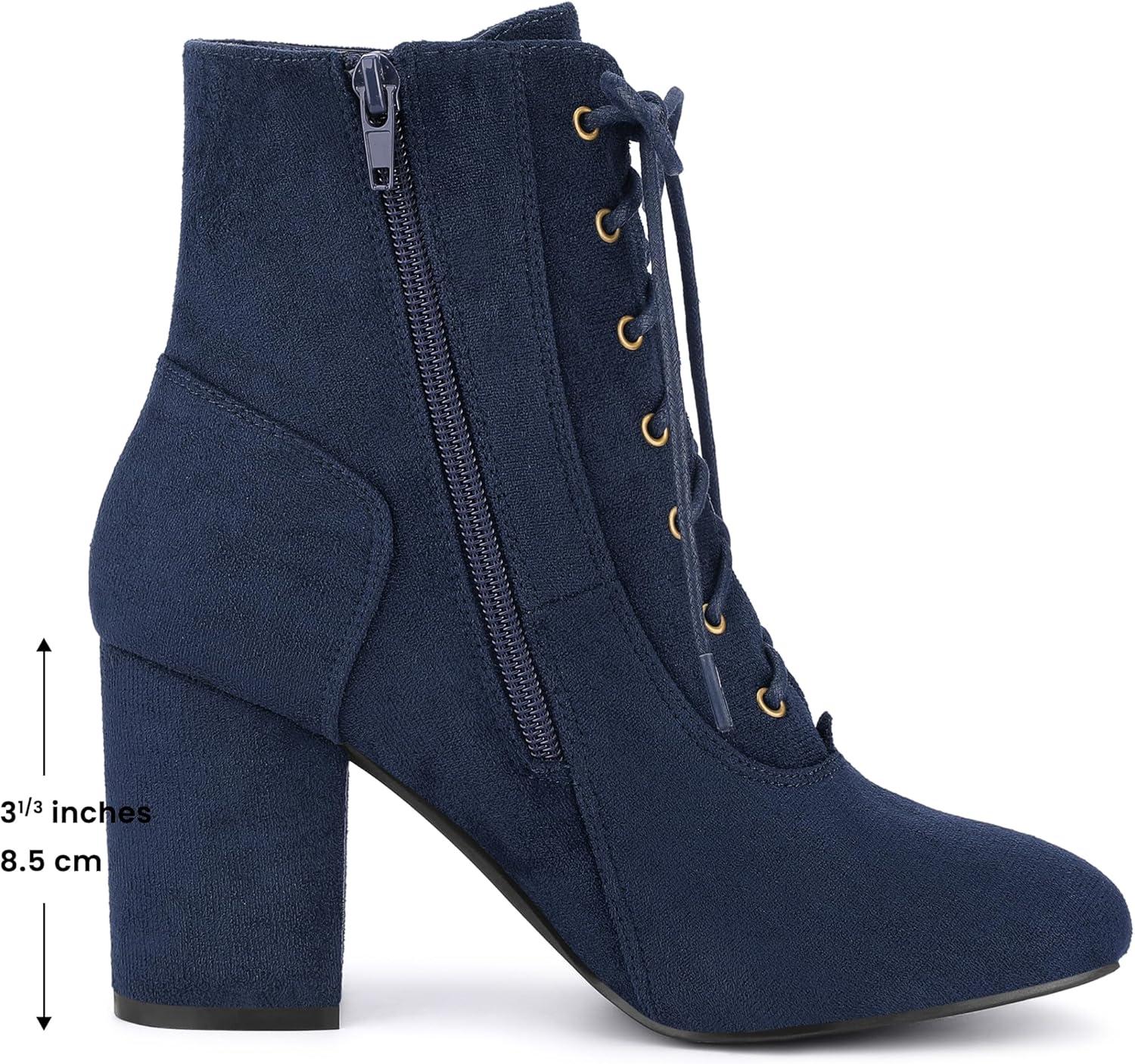 imageAllegra K Womens Lace Up Chunky Heel Ankle BootiesNavy Blue