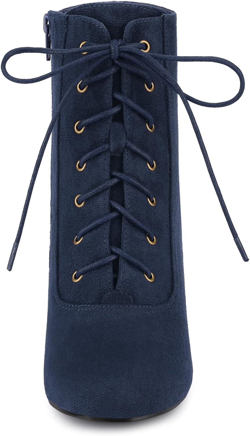 imageAllegra K Womens Lace Up Chunky Heel Ankle BootiesNavy Blue