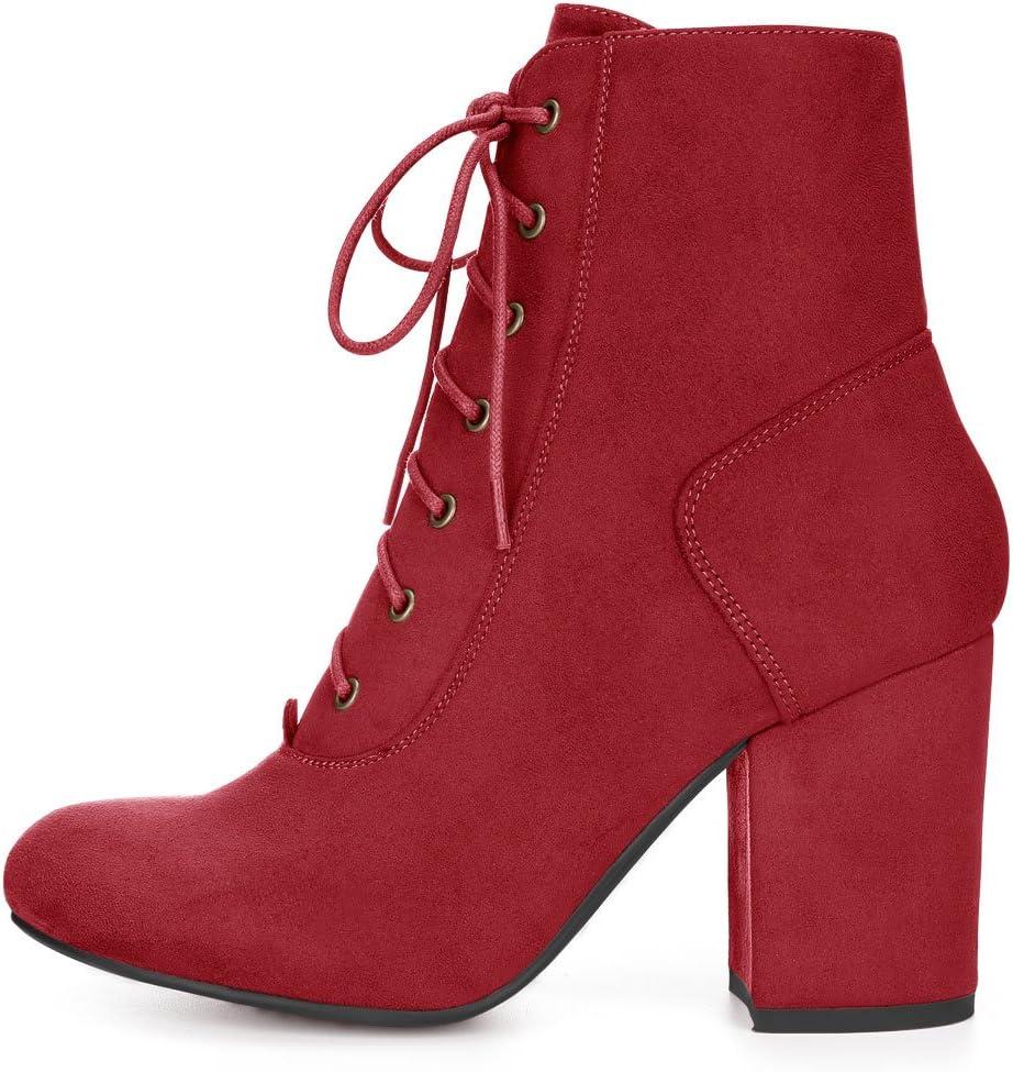 imageAllegra K Womens Lace Up Chunky Heel Ankle BootiesRed