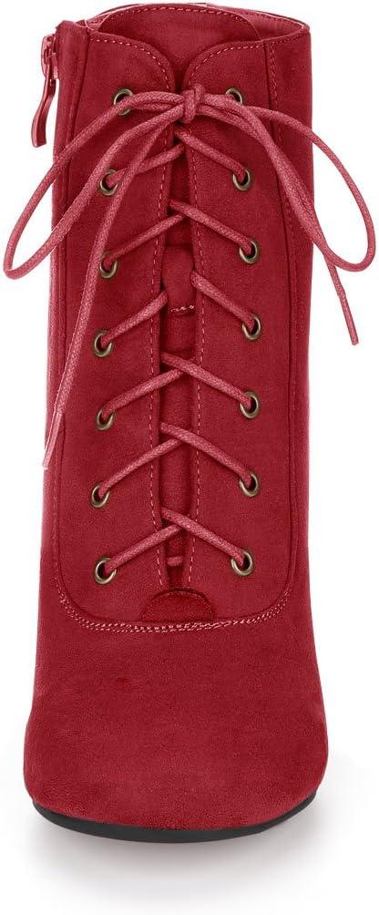 imageAllegra K Womens Lace Up Chunky Heel Ankle BootiesRed