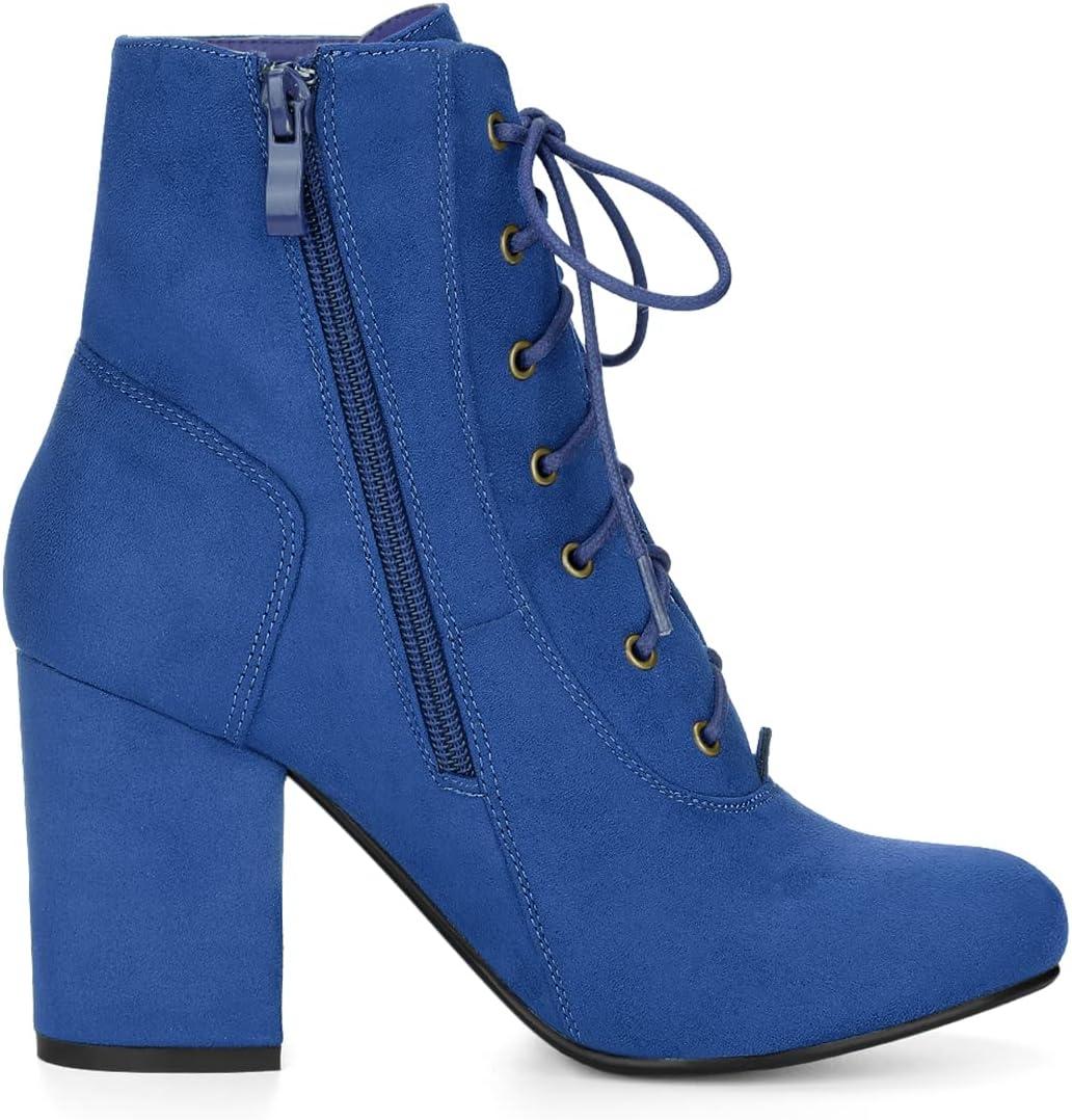 imageAllegra K Womens Lace Up Chunky Heel Ankle BootiesRoyal Blue