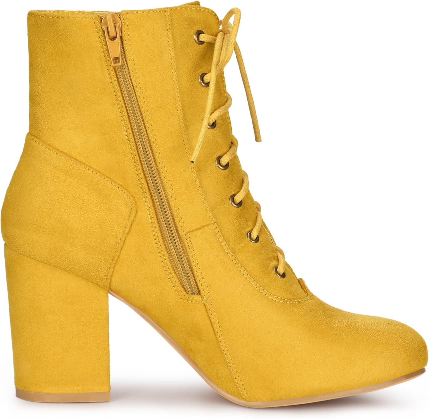imageAllegra K Womens Lace Up Chunky Heel Ankle BootiesYellow